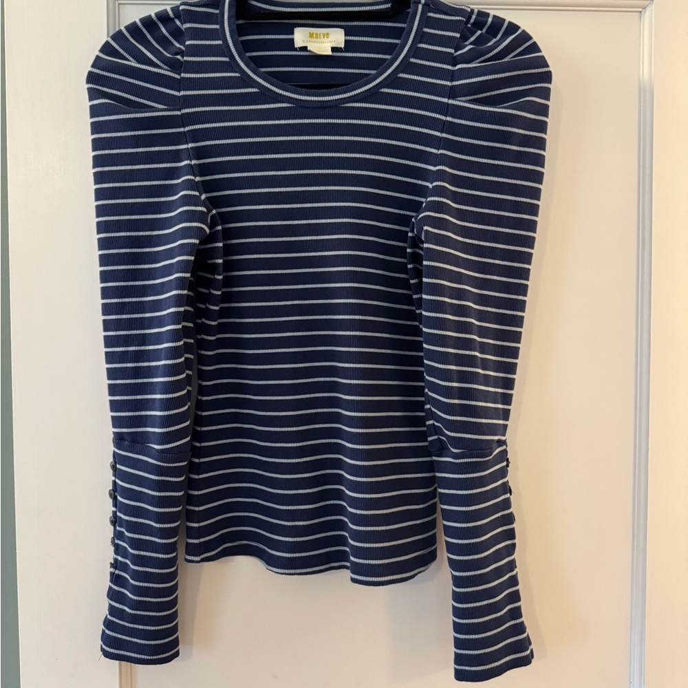 Maeve Navy & White Striped Long Sleeve Top